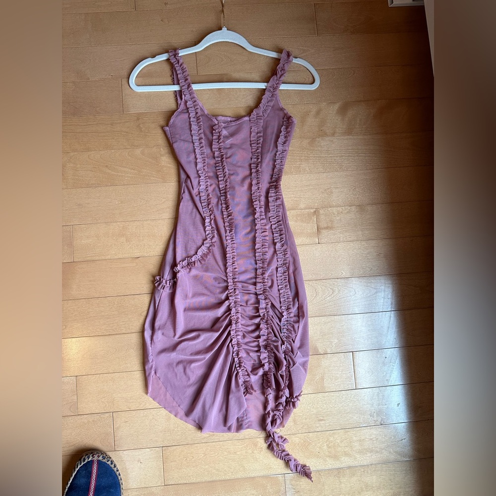 Greta Garmel / Sheer Mauve Mesh Ruffle Dress